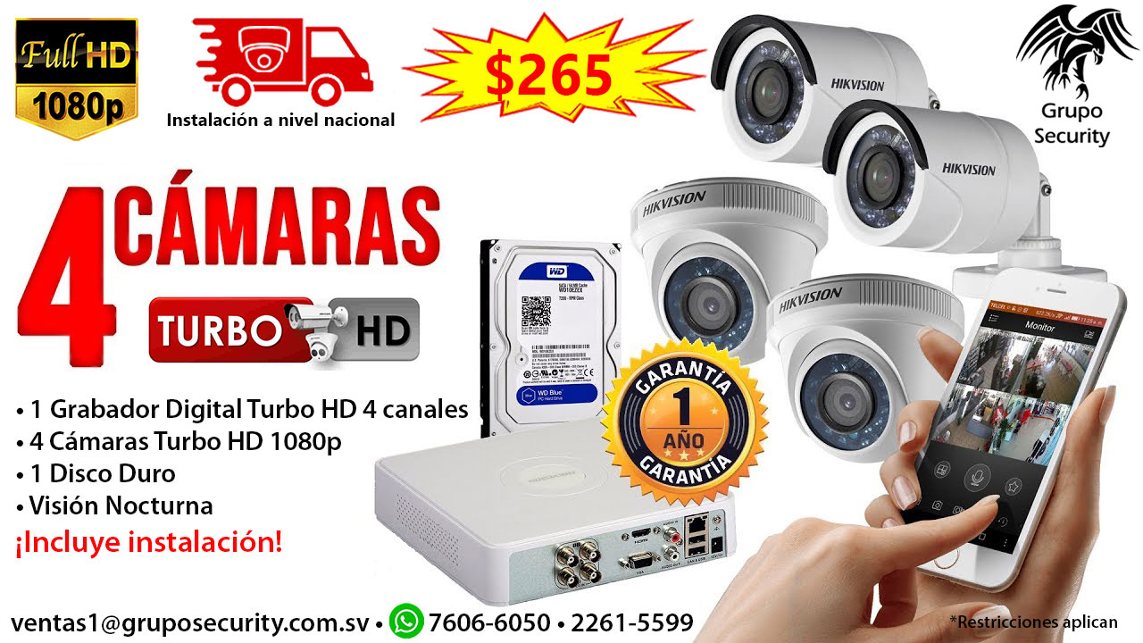 KIT 4 Cámaras para Hogar y Negocio